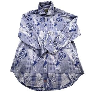 Thomas Dean Fima Cotton Shirt XL TG Blue‎ Paisley Patchwork L/S Modern Luxury